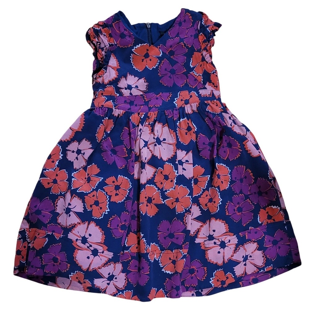 Little Marc Jacobs Dress Navy Floral Girls 4 Silk Ruffle Cap Sleeve‎ Flower Girl